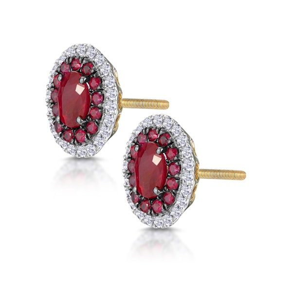 Ruby and Diamond Halo Earrings in 18K Gold - Asteria Collection - Image 3