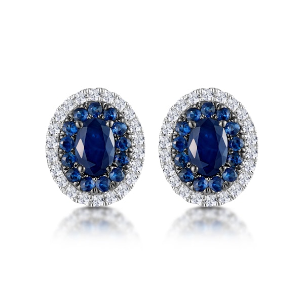 Sapphire and Lab Diamond Halo Earrings 9K White Gold - Asteria - Image 1
