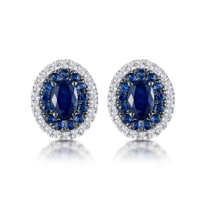Sapphire and Diamond Halo Earrings 18K White Gold - Asteria Collection
