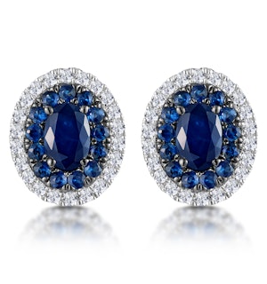 Sapphire and Lab Diamond Halo Earrings 9K White Gold - Asteria