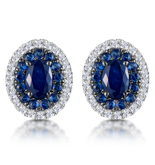 Sapphire and Diamond Halo Earrings 18K White Gold - Asteria Collection - image 1