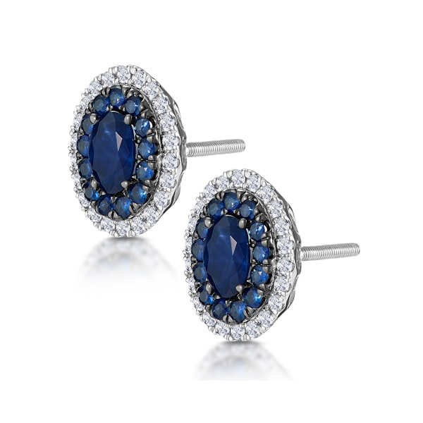 Sapphire and Lab Diamond Halo Earrings 9K White Gold - Asteria - Image 3