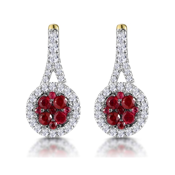 0.75ct Ruby Diamond Halo Earrings in 18K Gold - Asteria Collection - Image 1