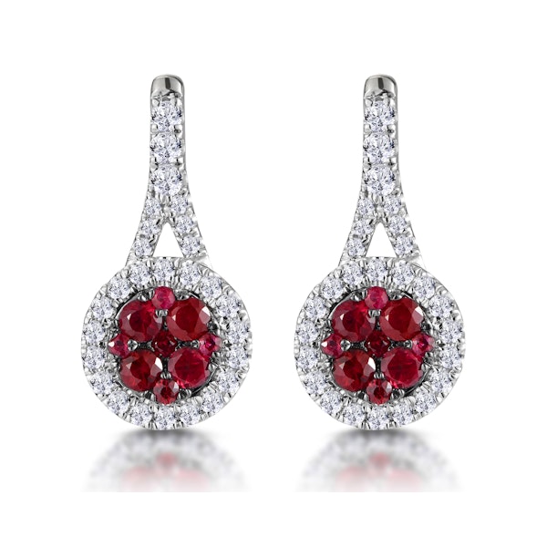 0.75ct Ruby and Lab Diamond Halo Earrings 9KW Gold - Asteria - Image 1