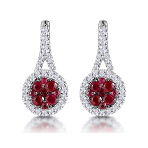 0.75ct Ruby and Diamond Halo Earrings 18KW Gold - Asteria Collection
