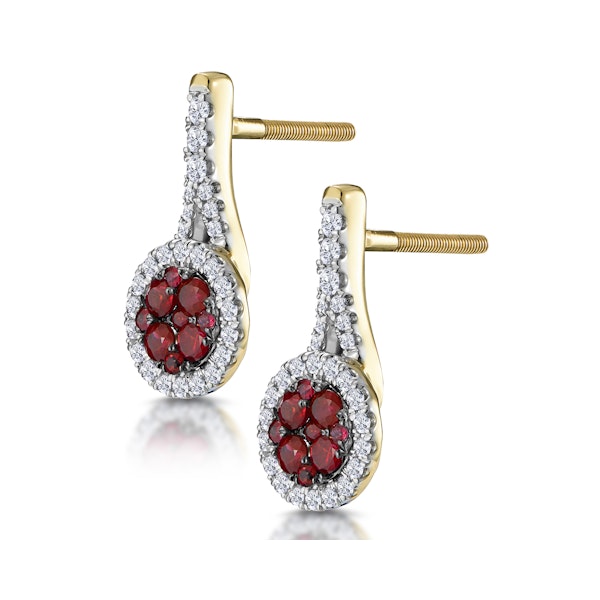 0.75ct Ruby Diamond Halo Earrings in 18K Gold - Asteria Collection - Image 3