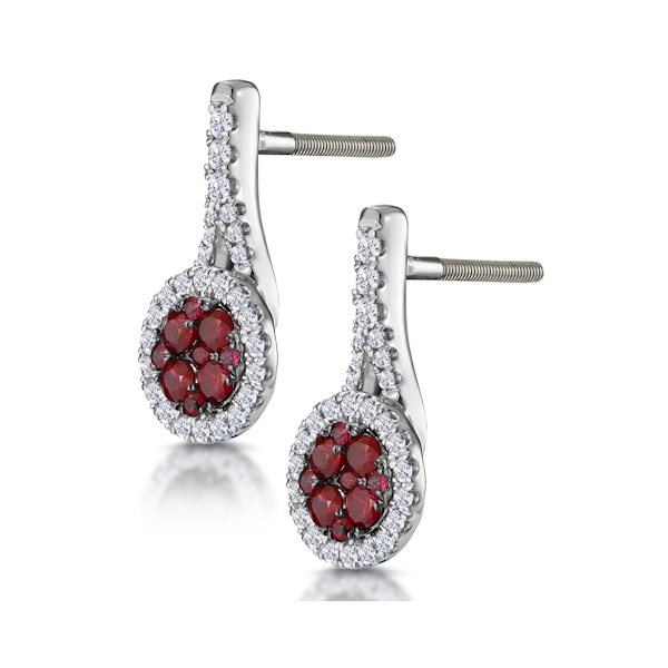 0.75ct Ruby and Lab Diamond Halo Earrings 9KW Gold - Asteria - Image 3