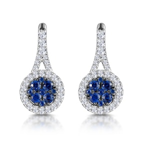 0.75ct Sapphire and Diamond Halo Asteria Earrings 18KW Gold