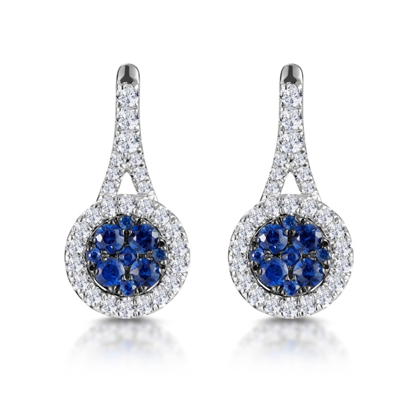 0.75ct Sapphire and Diamond Halo Asteria Earrings 18KW Gold - Image 1