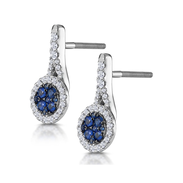0.75ct Sapphire and Diamond Halo Asteria Earrings 18KW Gold - Image 3