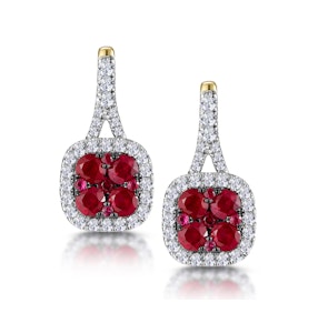 1.05ct Ruby and Diamond Halo Earrings in 18K Gold - Asteria Collection