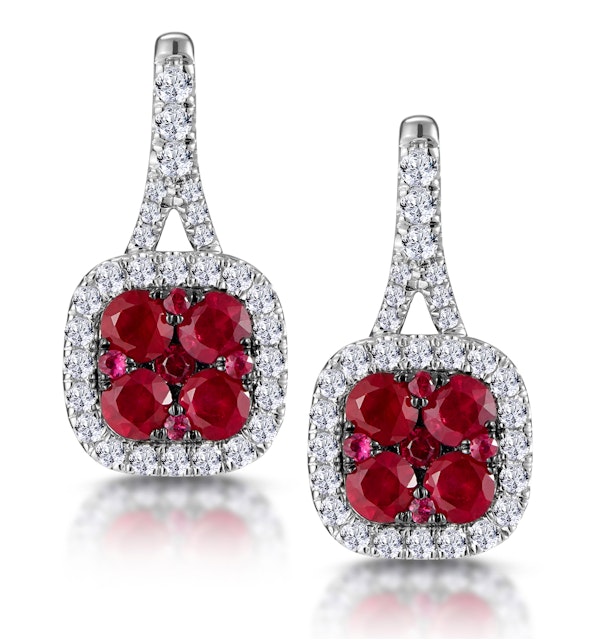 1.05ct Ruby and Diamond Halo Earrings 18KW Gold - Asteria Collection - image 1