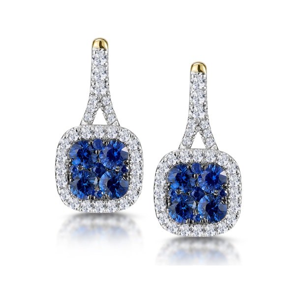 1ct Sapphire and Diamond Halo Earrings 18K Gold - Asteria Collection - Image 1