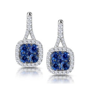 1ct Sapphire and Lab Diamond Halo Earrings 9KW Gold - Asteria