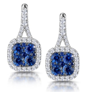 1ct Sapphire and Diamond Halo Earrings 18KW Gold - Asteria Collection