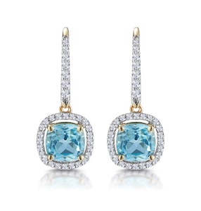 2ct Blue Topaz and Diamond Halo Earrings 18K Gold - Asteria Collection