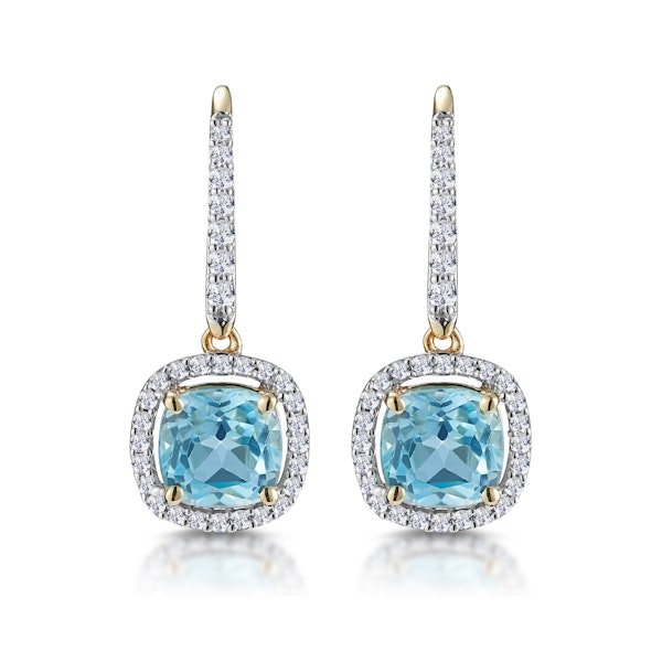 2ct Blue Topaz and Diamond Halo Earrings 18K Gold - Asteria Collection - Image 1