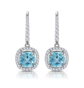 2ct Blue Topaz and Lab Diamond Halo Earrings 9KW Gold Asteria