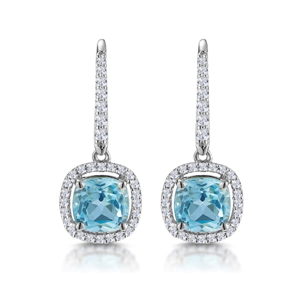 2ct Blue Topaz and Diamond Halo Earrings 18KW Gold Asteria Collection - Image 1