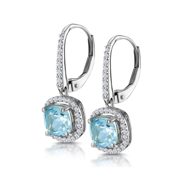 2ct Blue Topaz and Diamond Halo Earrings 18KW Gold Asteria Collection - Image 3