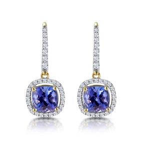2ct Tanzanite and Diamond Halo Earrings 18K Gold - Asteria Collection