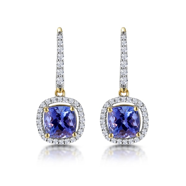 2ct Tanzanite and Diamond Halo Earrings 18K Gold - Asteria Collection - Image 1