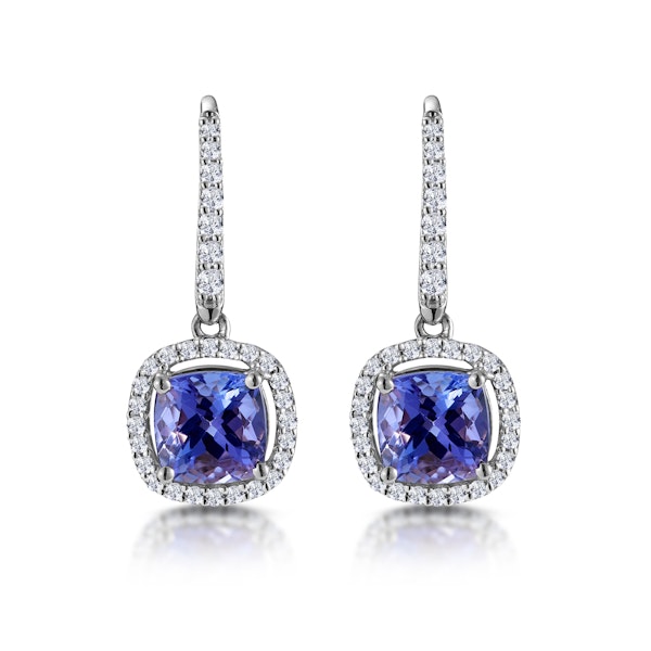 2ct Tanzanite and Diamond Halo Earrings 18KW Gold - Asteria Collection - Image 1