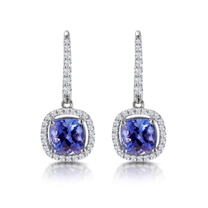 2ct Tanzanite and Diamond Halo Earrings 18KW Gold - Asteria Collection