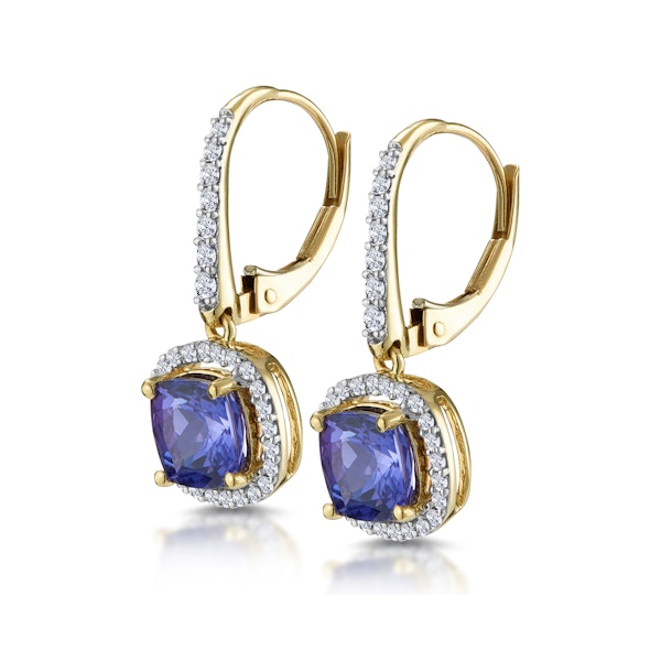 2ct Tanzanite and Diamond Halo Earrings 18K Gold - Asteria Collection - Image 3