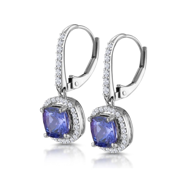 2ct Tanzanite and Diamond Halo Earrings 18KW Gold - Asteria Collection - Image 3