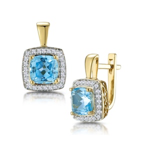 3ct Blue Topaz and Diamond Halo Earrings 18K Gold - Asteria Collection