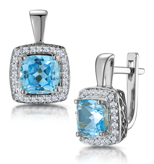 3ct Blue Topaz and Lab Diamond Halo Earrings 9KW Gold Asteria - image 1