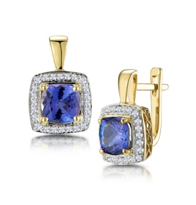 3ct Tanzanite and Diamond Halo Earrings 18K Gold - Asteria Collection
