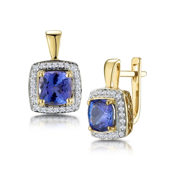 3ct Tanzanite and Diamond Halo Earrings 18K Gold - Asteria Collection - Image 1