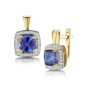 3ct Tanzanite and Diamond Halo Earrings 18K Gold - Asteria Collection