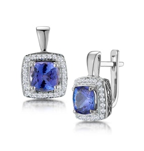 3ct Tanzanite and Diamond Halo Earrings 18KW Gold - Asteria Collection