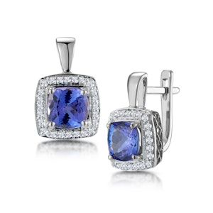3ct Tanzanite and Diamond Halo Earrings 18KW Gold - Asteria Collection