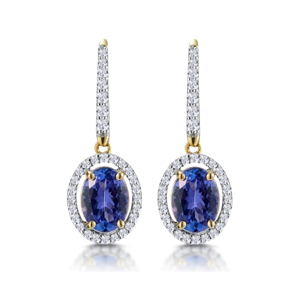 1.6ct Tanzanite and Diamond Halo Earrings 18K Gold Asteria Collection - Image 1