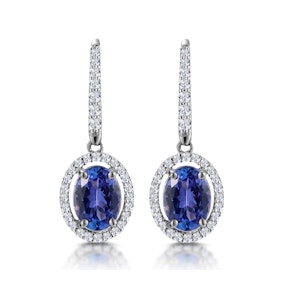1.6ct Tanzanite and Diamond Halo Earrings 18KW Gold Asteria Collection