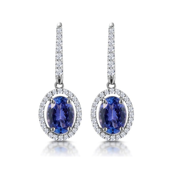 1.6ct Tanzanite and Diamond Halo Earrings 18KW Gold Asteria Collection - Image 1