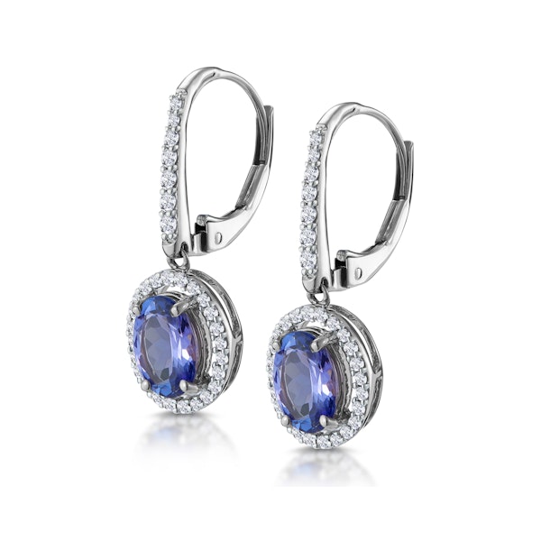1.6ct Tanzanite and Diamond Halo Earrings 18KW Gold Asteria Collection - Image 3