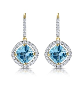2.5ct Blue Topaz and Diamond Halo Earrings 18K Gold Asteria Collection