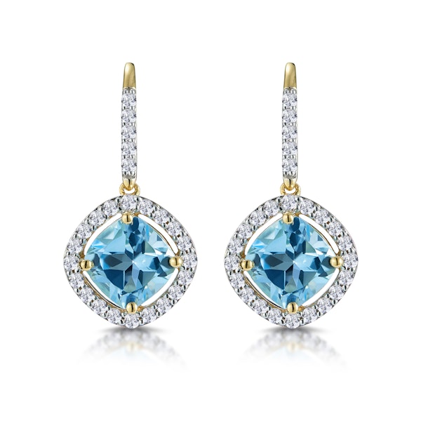 2.5ct Blue Topaz and Diamond Halo Earrings 18K Gold Asteria Collection - Image 1