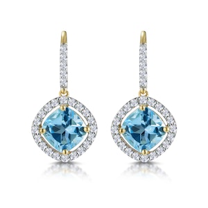 2.5ct Blue Topaz and Diamond Halo Earrings 18K Gold Asteria Collection