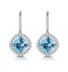 2.5ct Blue Topaz and Diamond Halo Asteria Earrings 18K White Gold