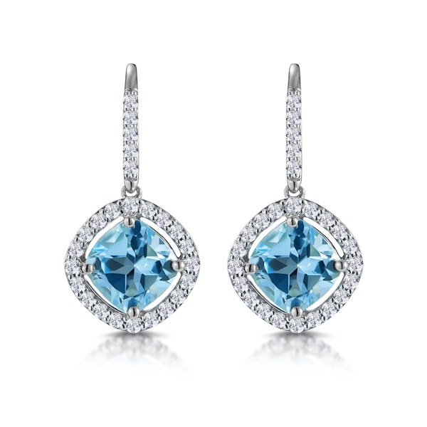 2.5ct Blue Topaz and Diamond Halo Asteria Earrings 18K White Gold - Image 1