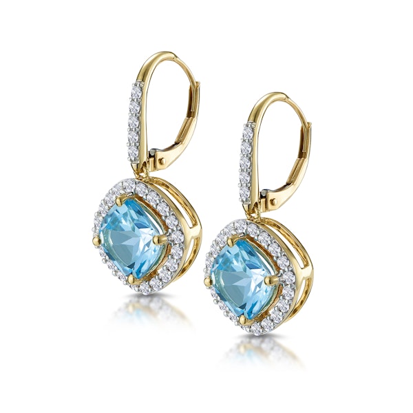 2.5ct Blue Topaz and Diamond Halo Earrings 18K Gold Asteria Collection - Image 3