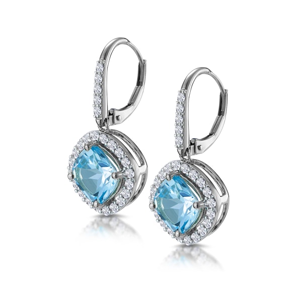 2.5ct Blue Topaz and Diamond Halo Asteria Earrings 18K White Gold - Image 3