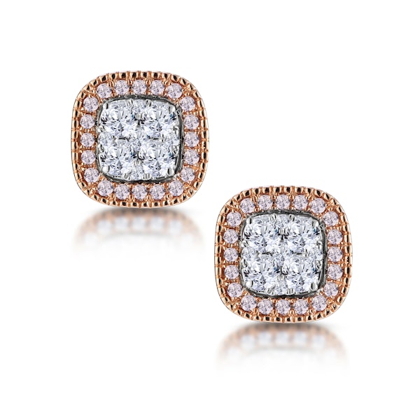 Diamond and Pink Diamond Halo Asteria Oval Earrings in 18K Rose Gold - Image 1