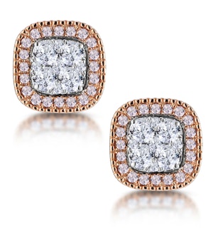Diamond and Pink Diamond Halo Asteria Oval Earrings in 18K Rose Gold